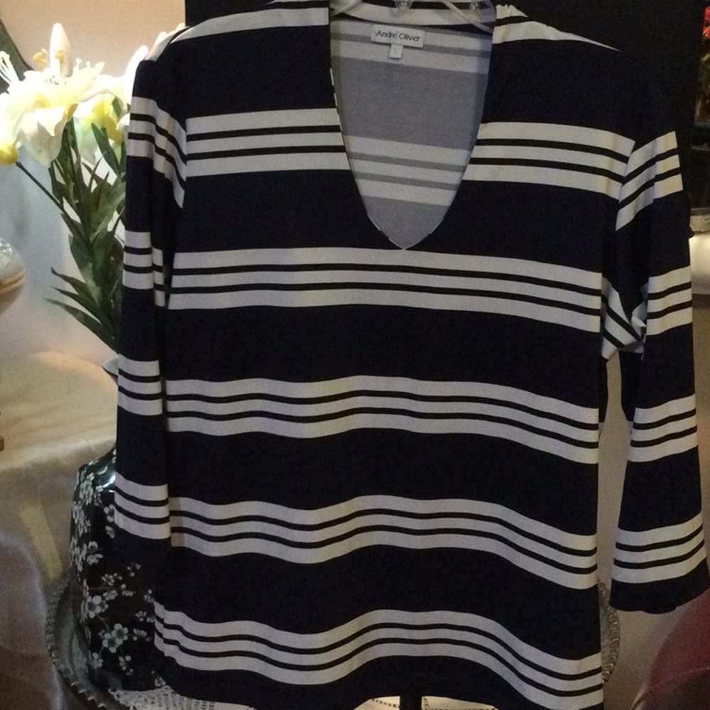 Navy Blue striped with white jersey top